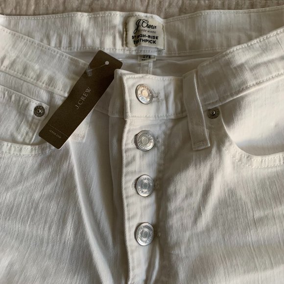 NWT, J. Crew 9" High Rise Toothpick White Jeans w/ Perfecting Pockets, sz 27Tall - Picture 5 of 8
